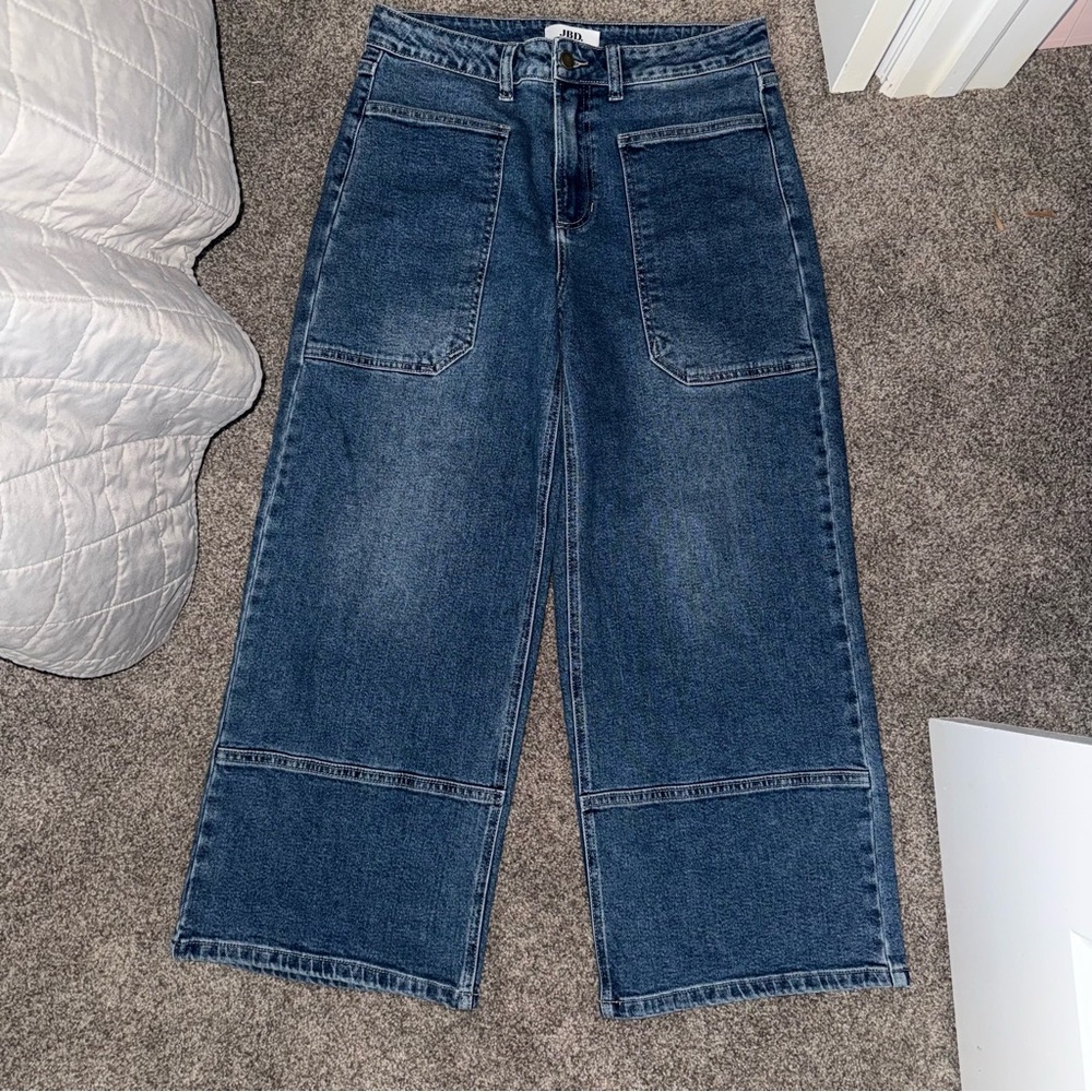 JBD wide leg straight cropped utility jeans